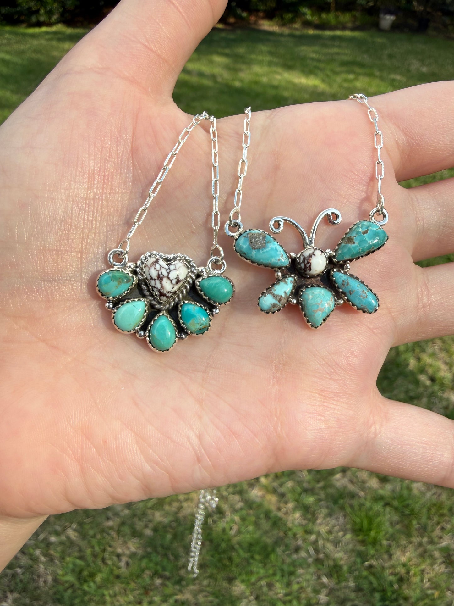 Whitewater Butterfly and Heart Half Cluster Sterling Silver Necklace