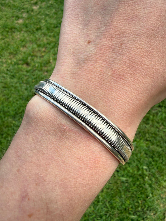 Navajo All Sterling Silver Cuff Bracelet By Elaine Tahe