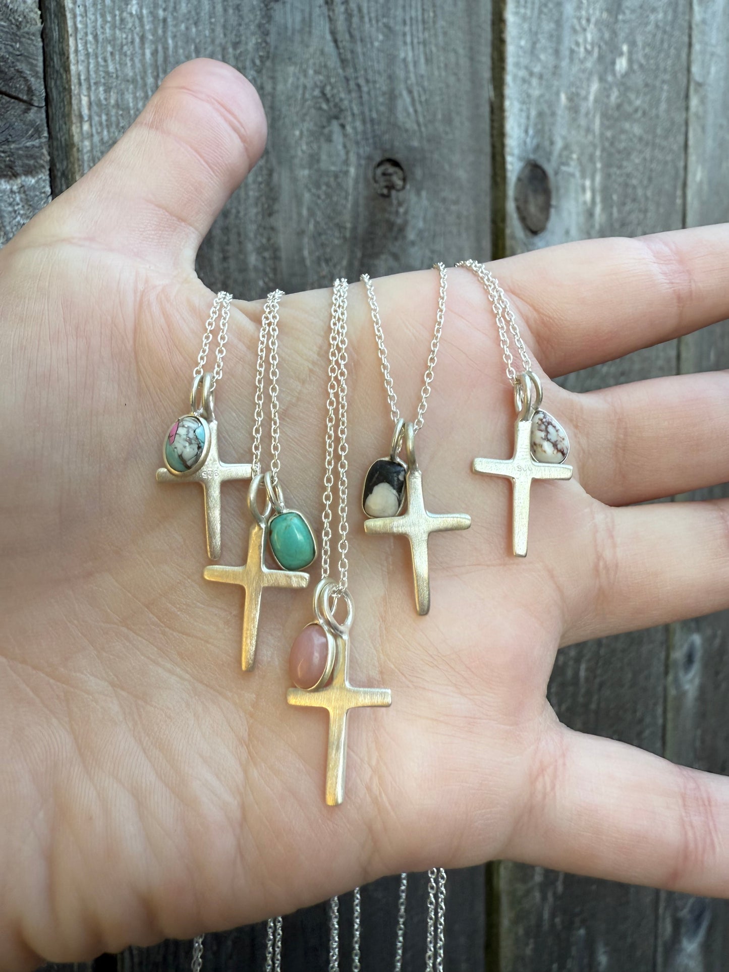 Cross Charm Sterling Silver and Gemstone Necklace