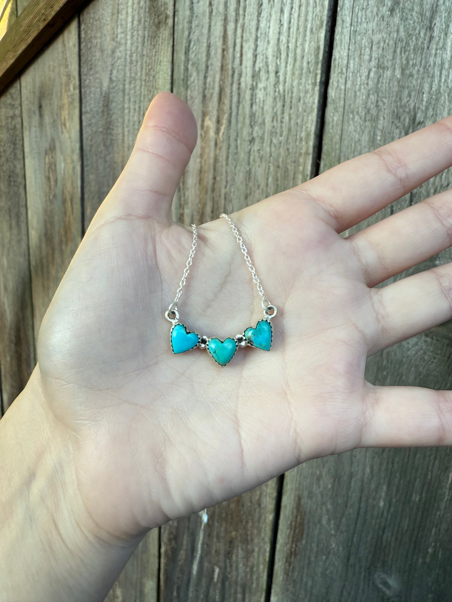 Turquoise Triple Heart Bar Sterling Silver Necklace