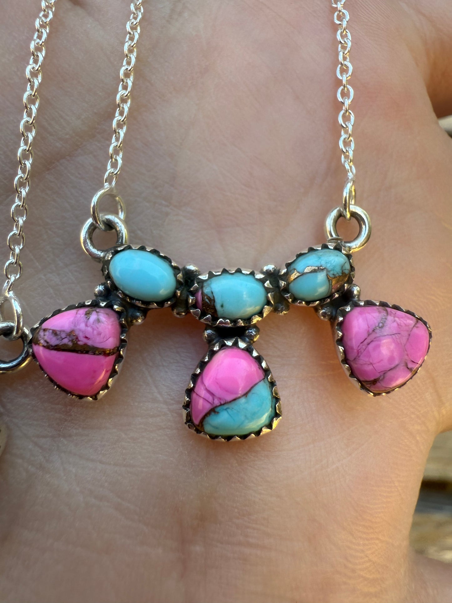 Cotton Candy Turquoise Sterling Silver Necklace