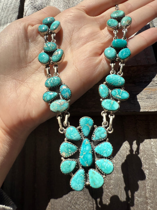 White Water Full Flower Statement Sterling Silver Necklace