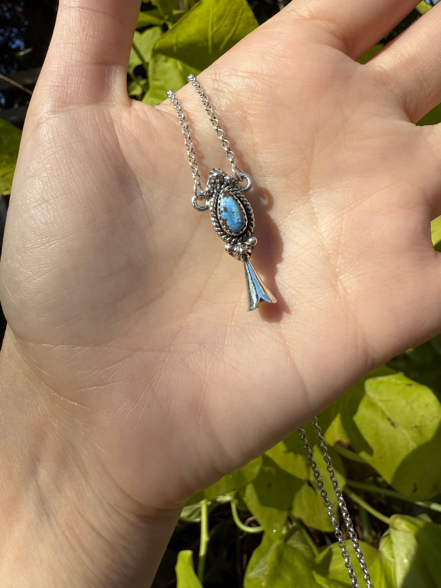 Golden Hill Squash Blossom Horn Sterling Silver Necklace