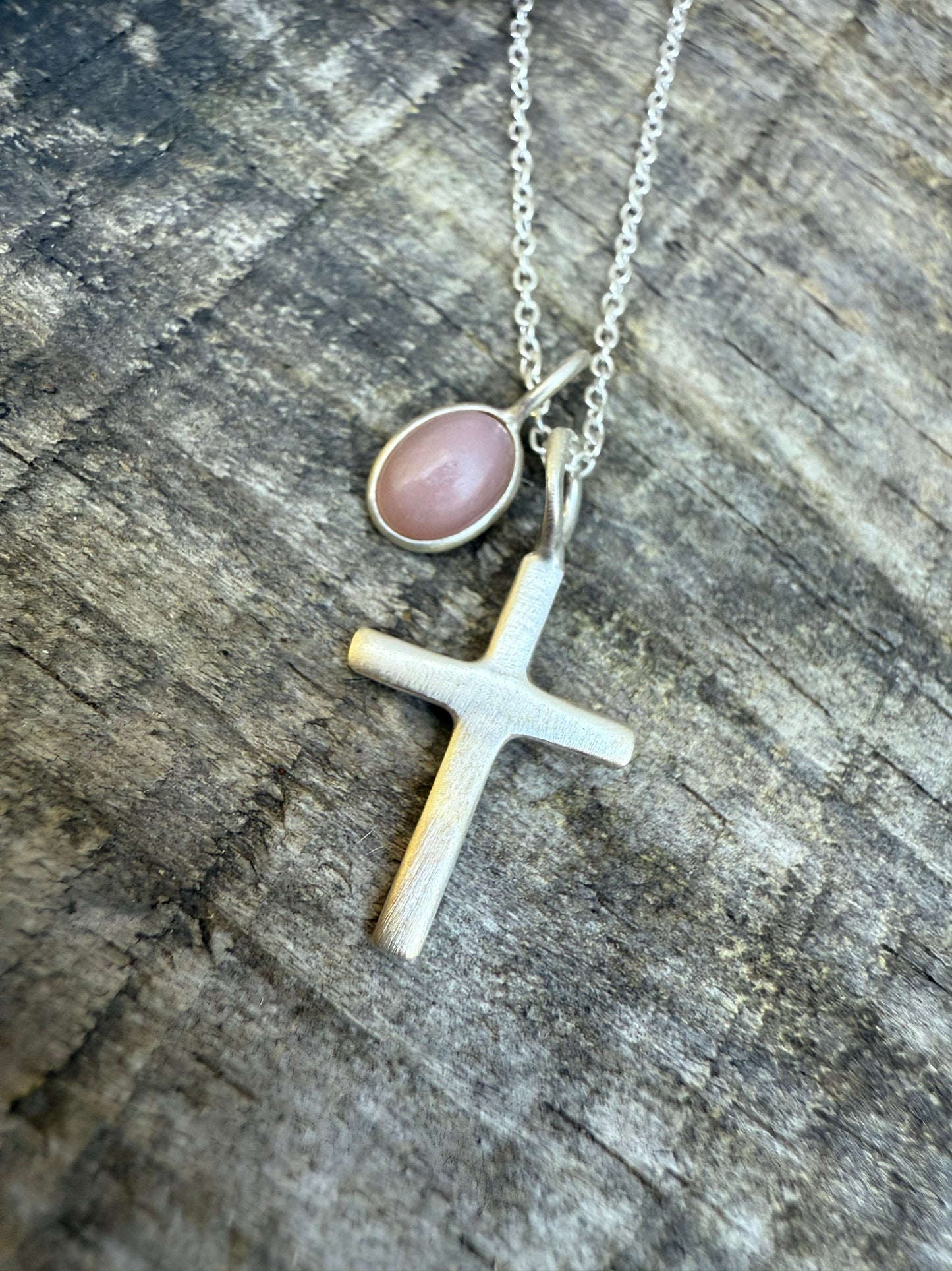 Cross Charm Sterling Silver and Gemstone Necklace
