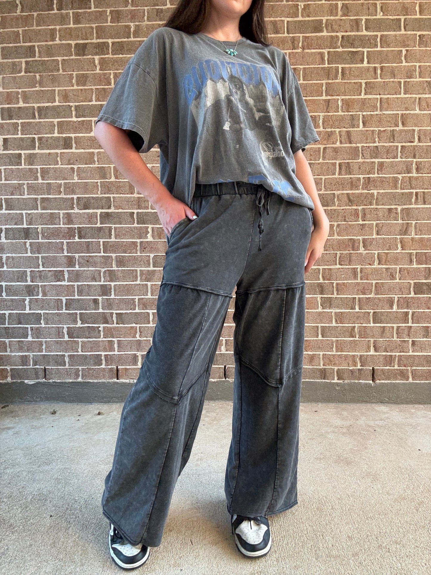 Wanderlust Mineral Wash Patchwork Tiered Wide Leg Pants