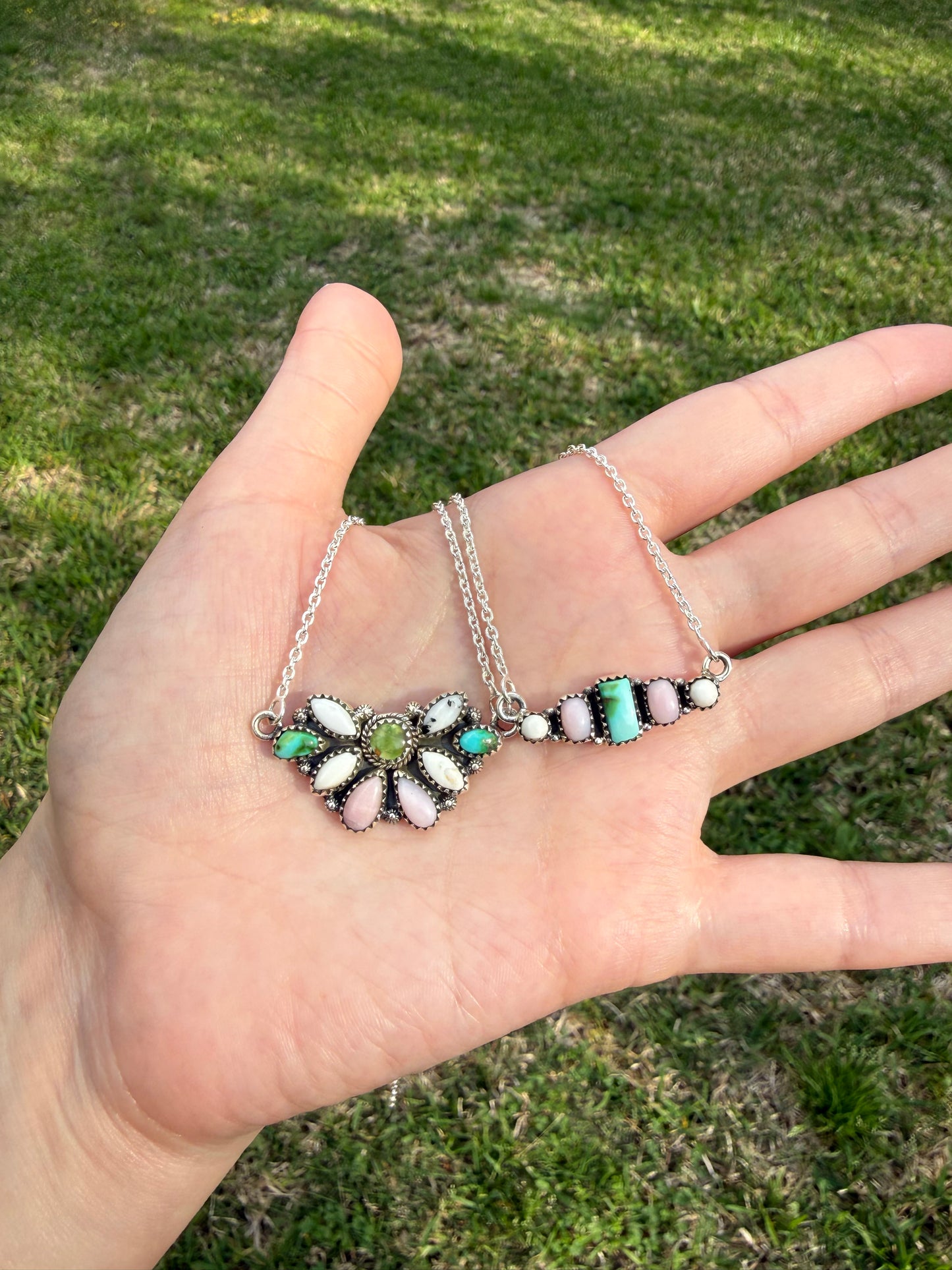 Sonoran Gold Turquoise White Buffalo And Ponk Opal Sterling Silver Necklace