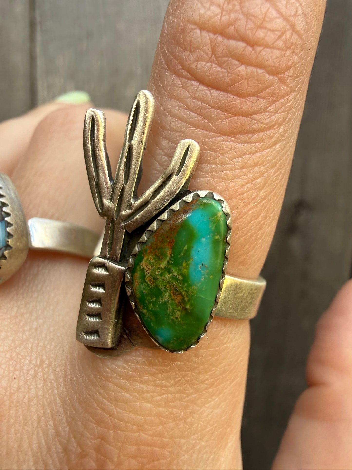 Sonoran Gold and Golden Hills Turquoise Cactus Adjustable Sterling Silver Ring