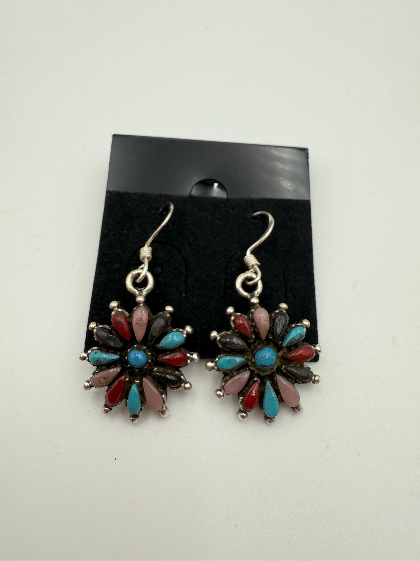 Multicolor Turquoise Needle Point Flower Earrings