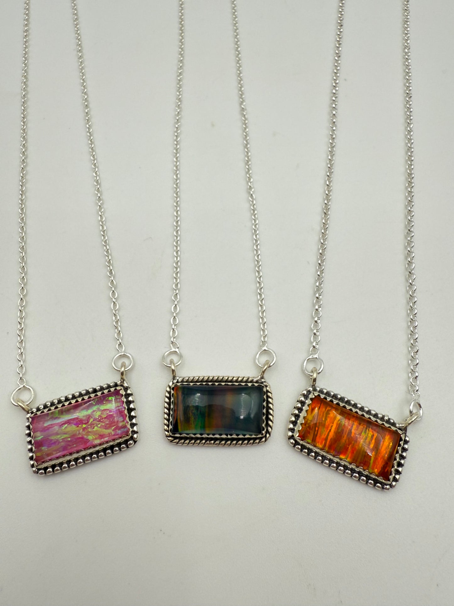 Aurora Opal Sterling Silver Bar Necklaces