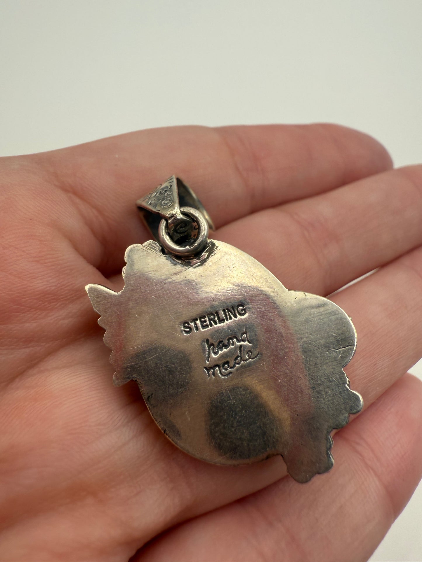 Pink Conch Butterfly and Flower Accent Sterling Silver Tear Drop Pendant