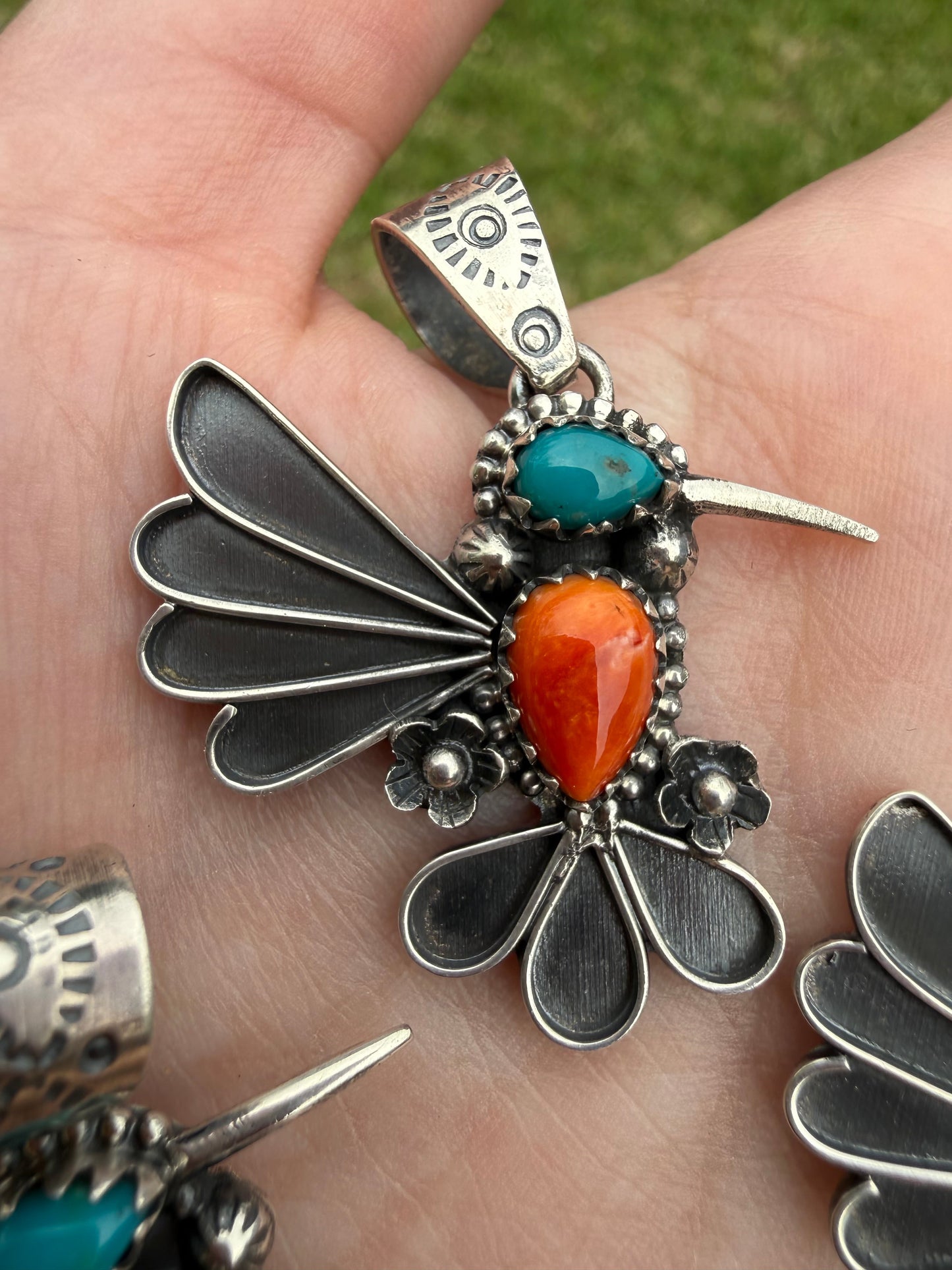 Multi Stone Hummingbird Sterling Silver Pendant