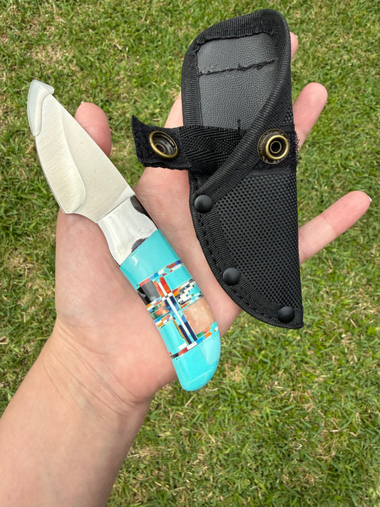 Turquoise Multi Stone Inlayed Knife and Sheath Carrying Case