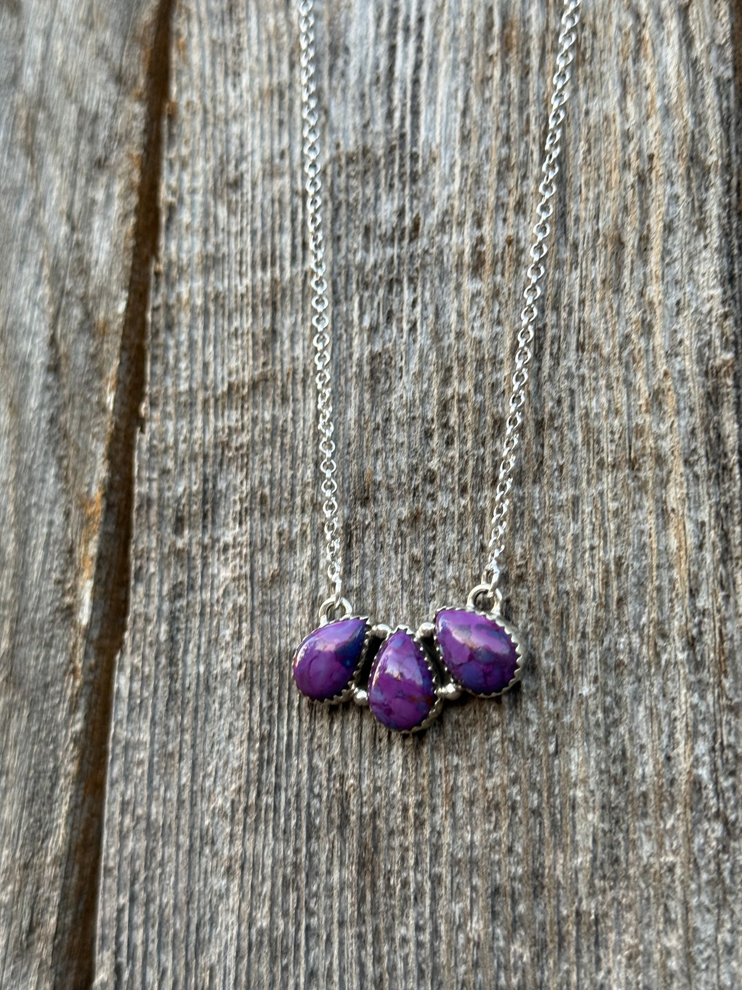 Purple Mojave Gemstone Teardrop Pendant Sterling Silver 925 Sterling Silver Necklace