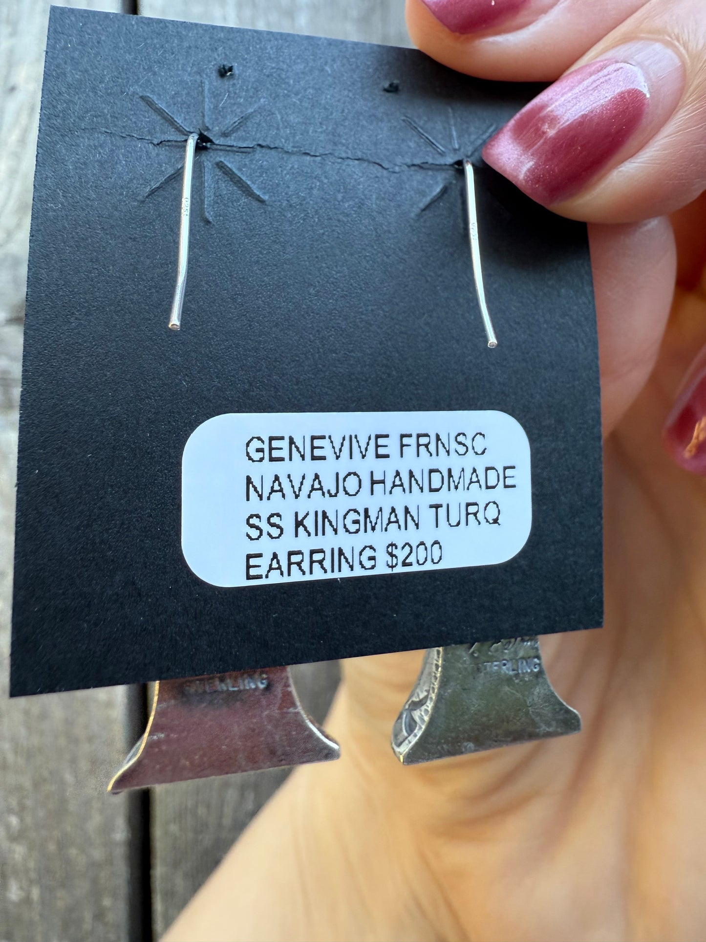 Navajo Turquoise Squash Blossom Horn Dangle Sterling Silver Earrings By Genevive Francisco