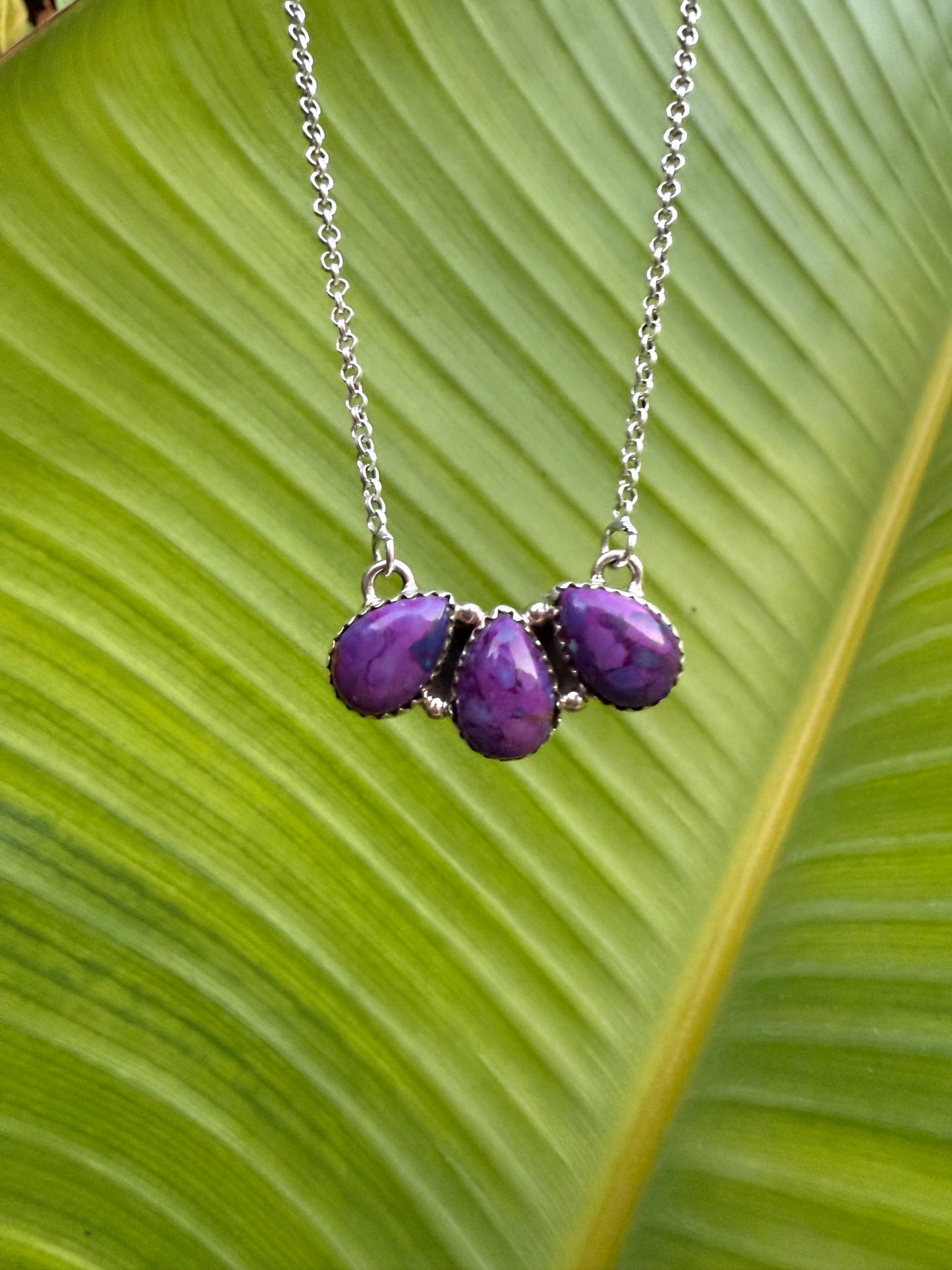 Purple Mojave Gemstone Teardrop Pendant Sterling Silver 925 Sterling Silver Necklace