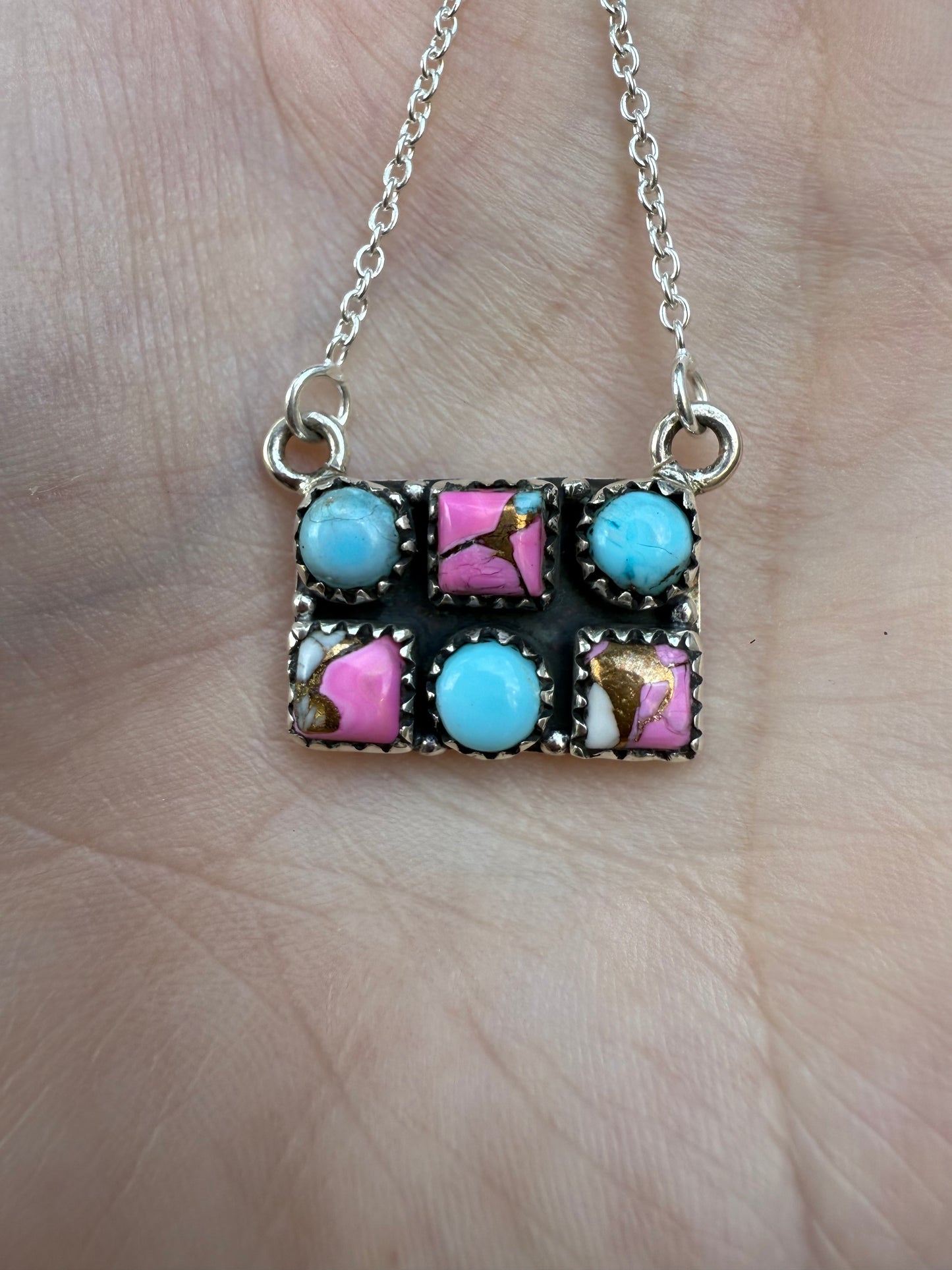 Cotton Candy Turquoise Bar Sterling Silver Necklace