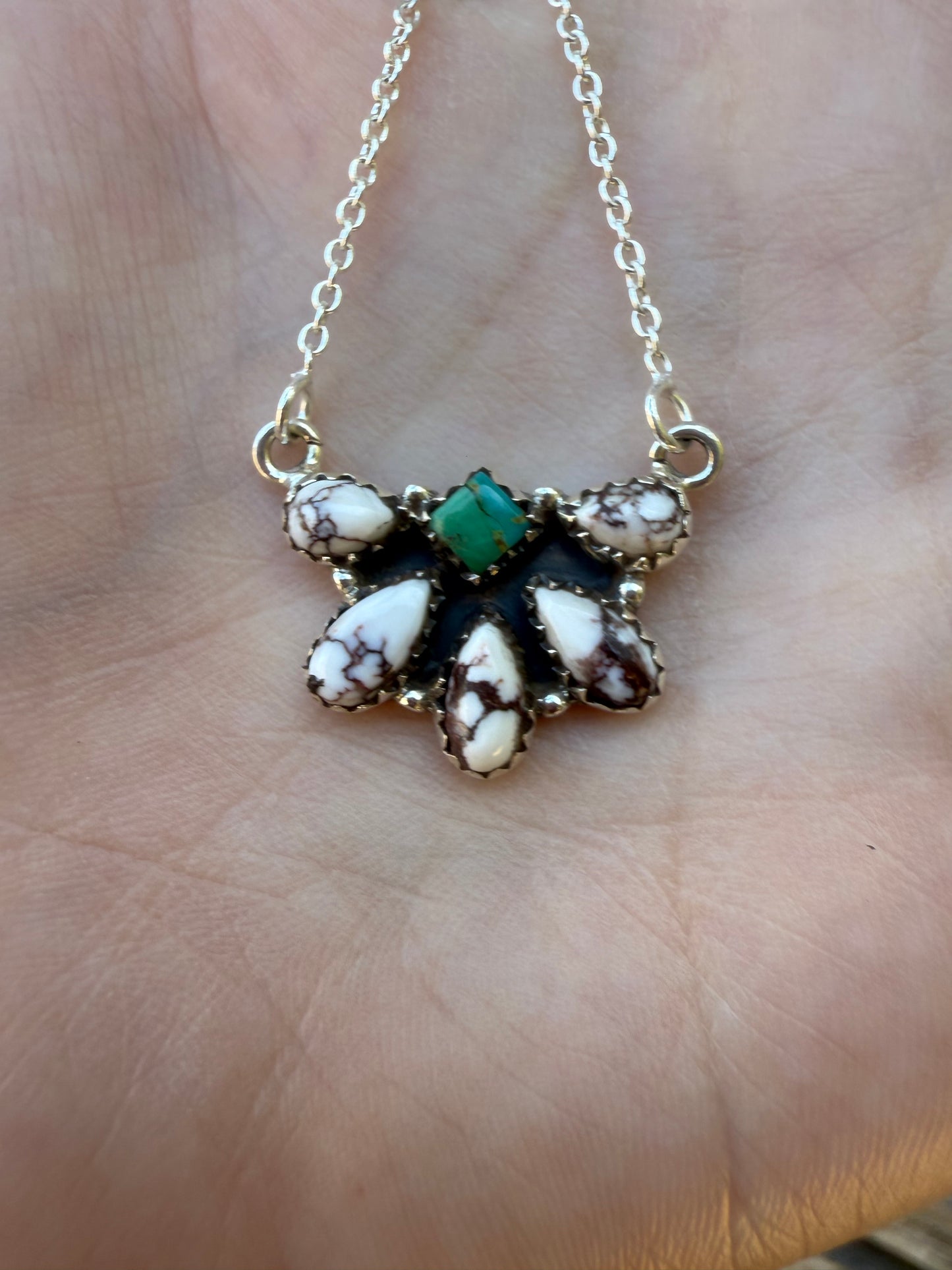 Turquoise and White Buffalo Sterling Silver Necklace