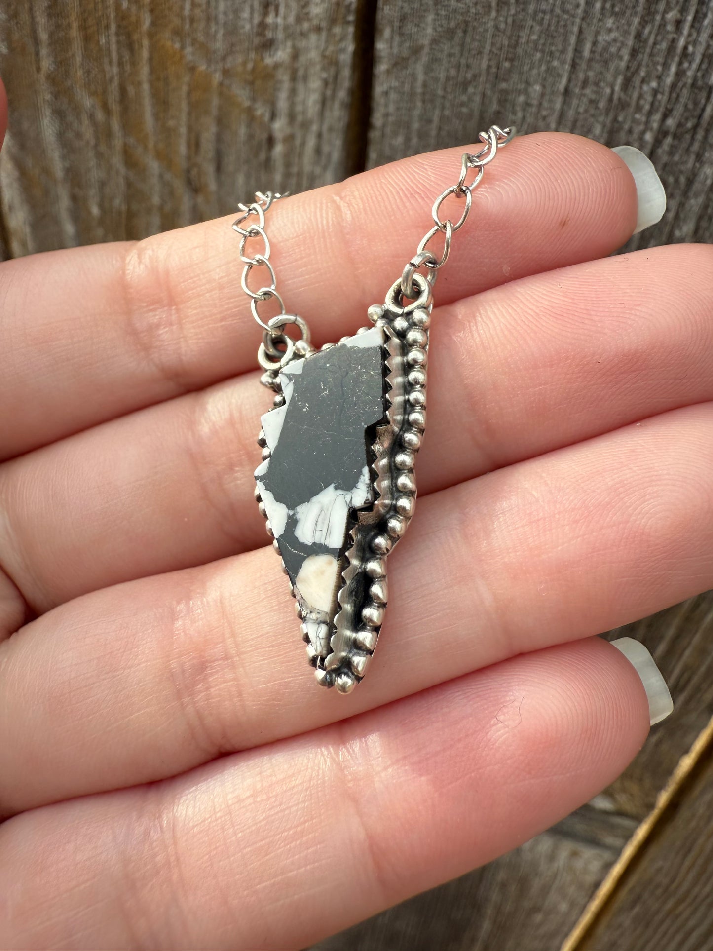 White Buffalo Lightening Bolt Sterling Silver Pendant Necklace