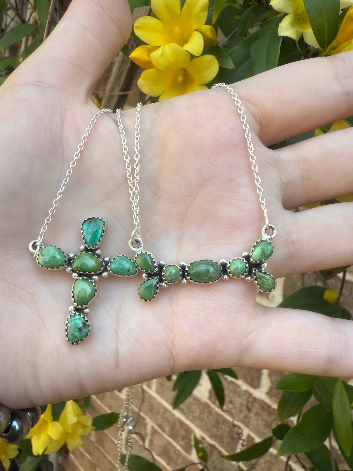 Emerald Valley Turquoise Cross and Bar Sterling Silver Necklace