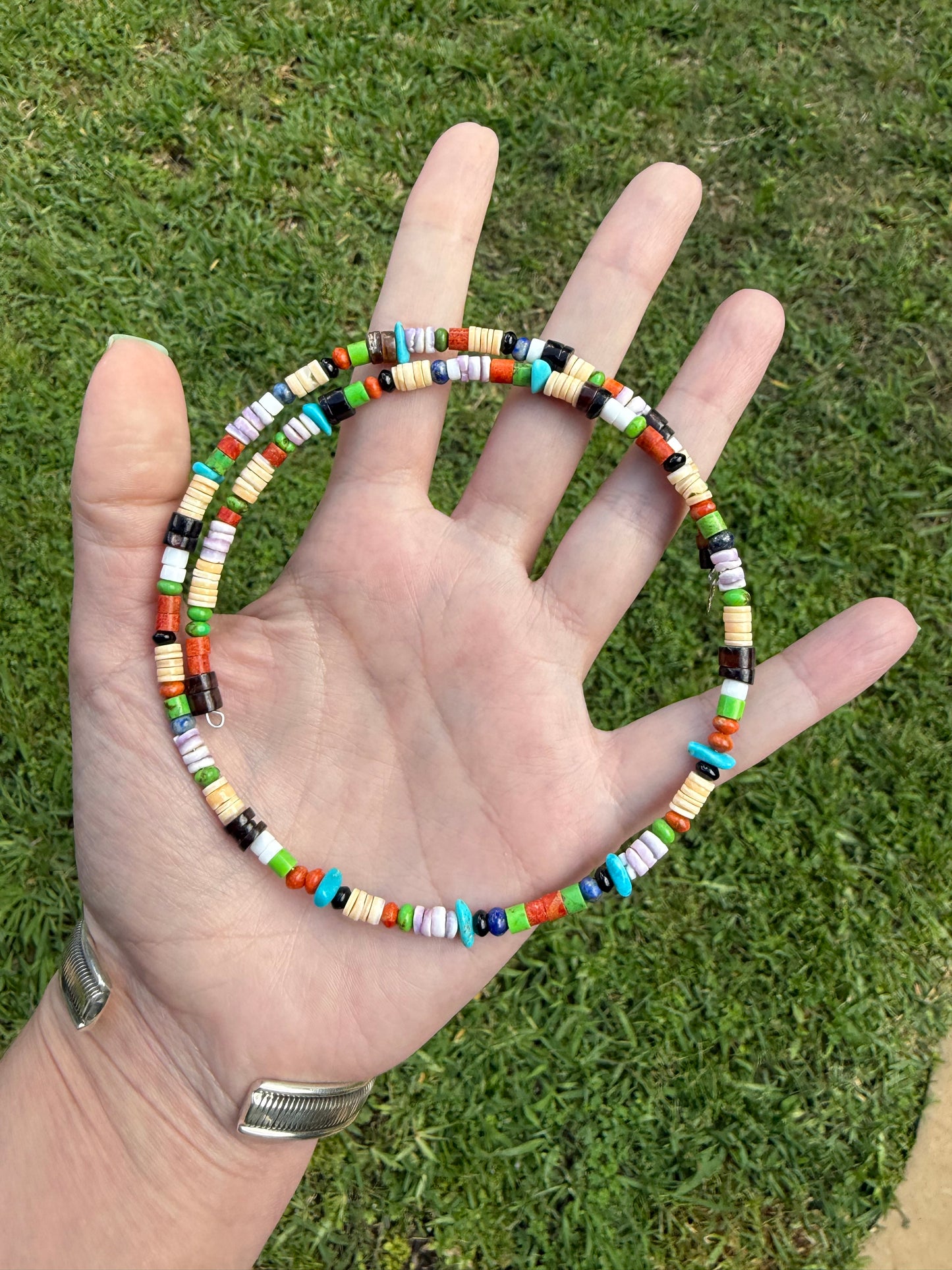 Navajo Multi Color Stone Choker Memory Wire Necklace