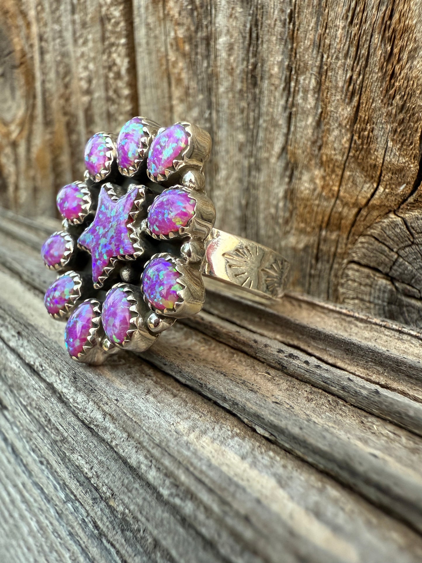 Purple Fire Opal Starburst Sterling Silver 925 Ring