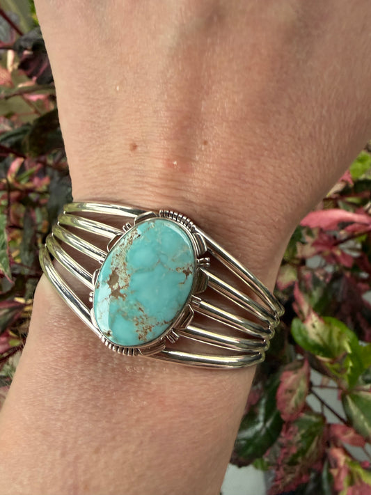 Navajo Handmade Dry Creek Sterling Silver Handmade Cuff by Larry Yazzie