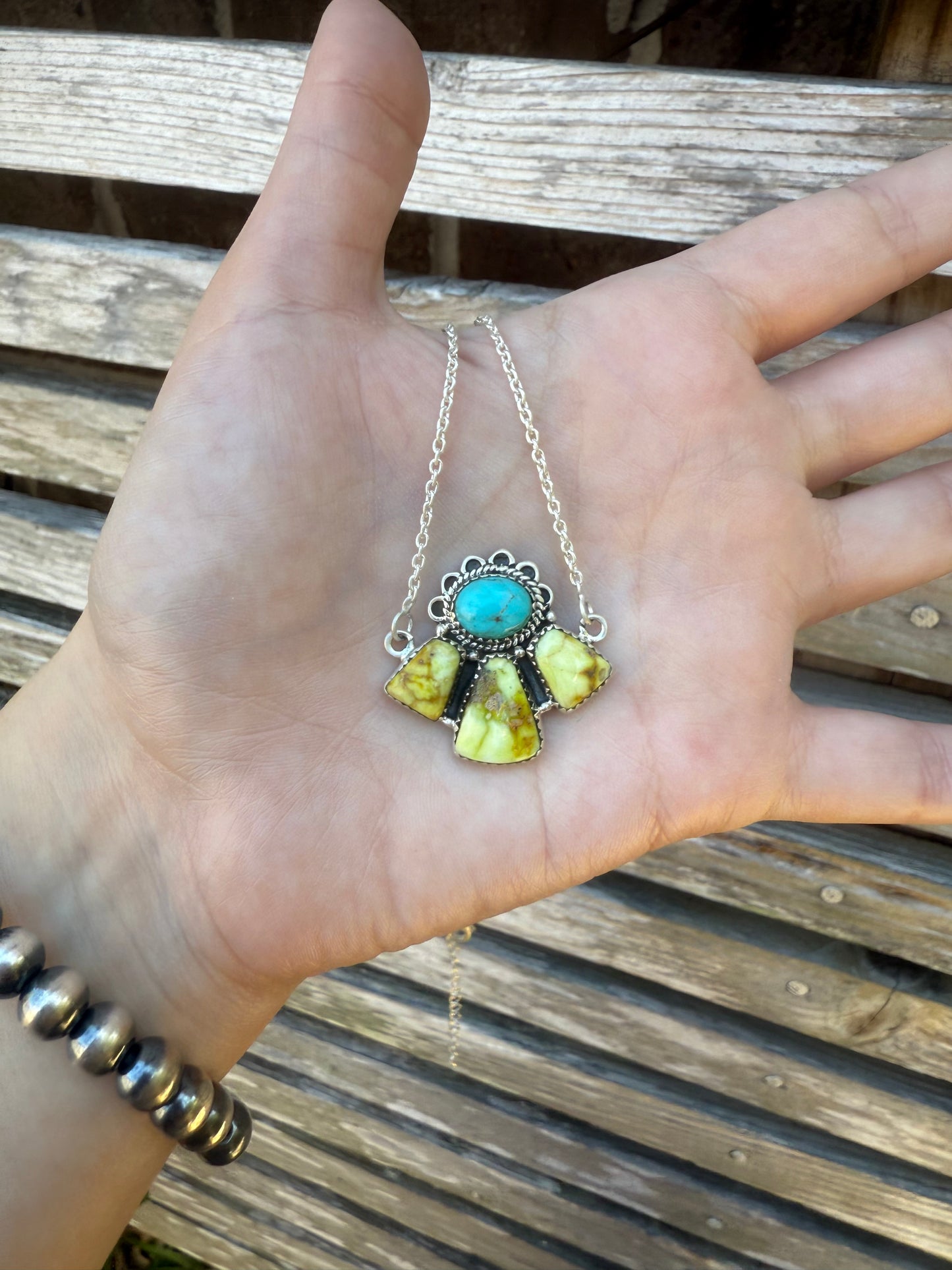 Palomino and Kingman Turquoise Sterling Silver Necklaces