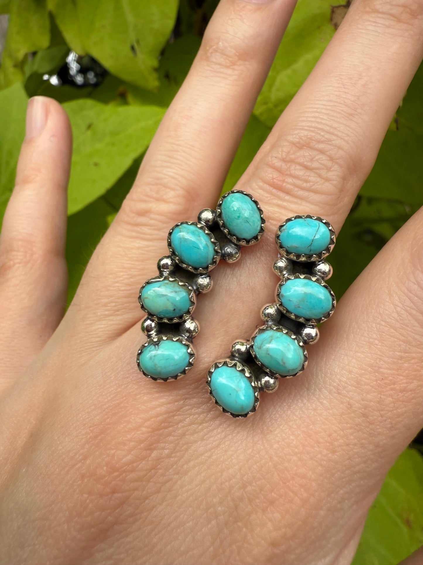 Kingman Turquoise Statement Sterling Silver Floater Ring Size 7-8