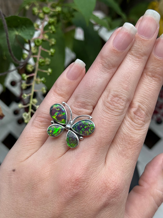 Green Balloon Opal Sterling Silver 925 Butterfly Ring