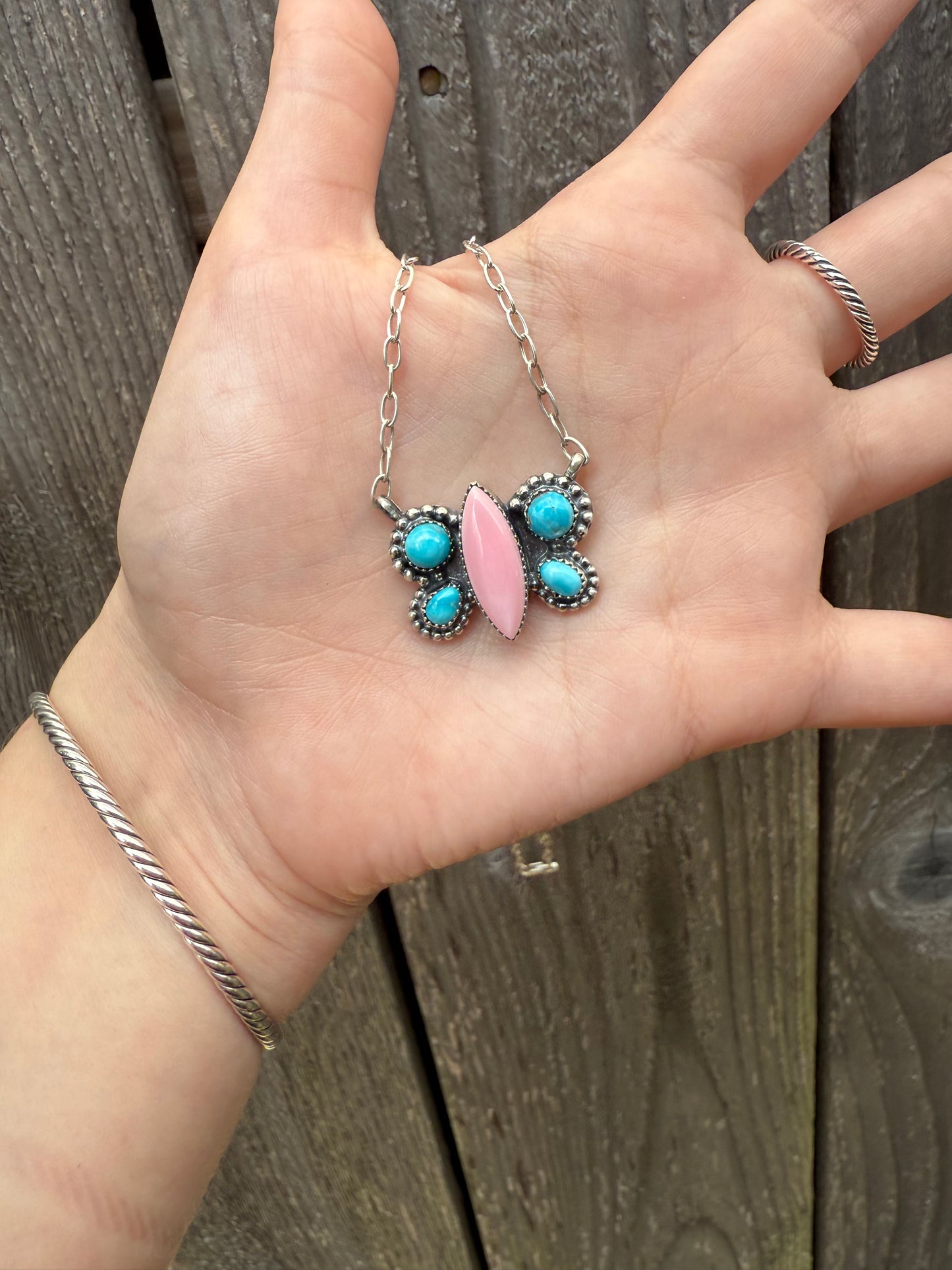 Pink Conch and Blue Bird Butterfly Necklace By Midwest Western Wear