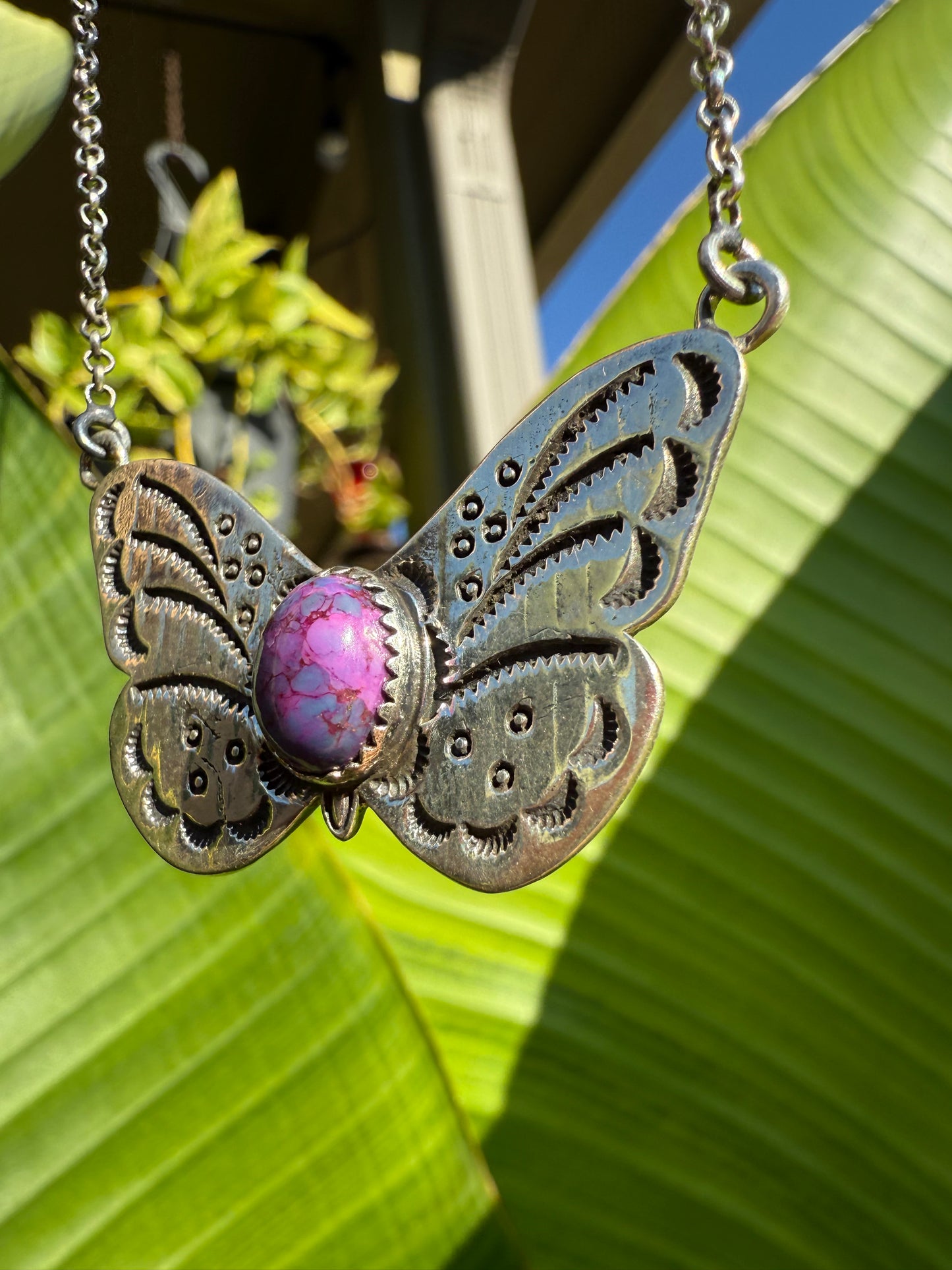 Purple Mojave Silver Butterfly Sterling Silver 925 Necklace