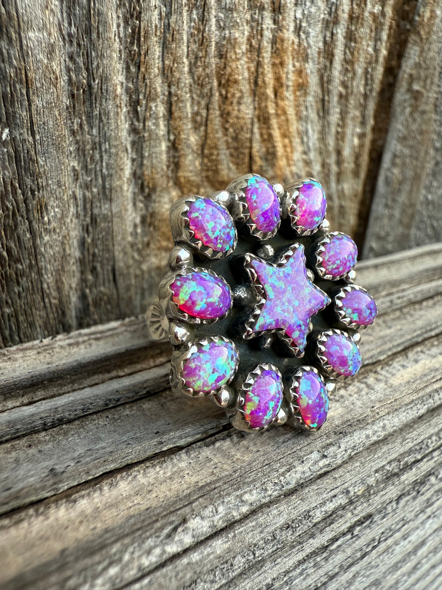 Purple Fire Opal Starburst Sterling Silver 925 Ring