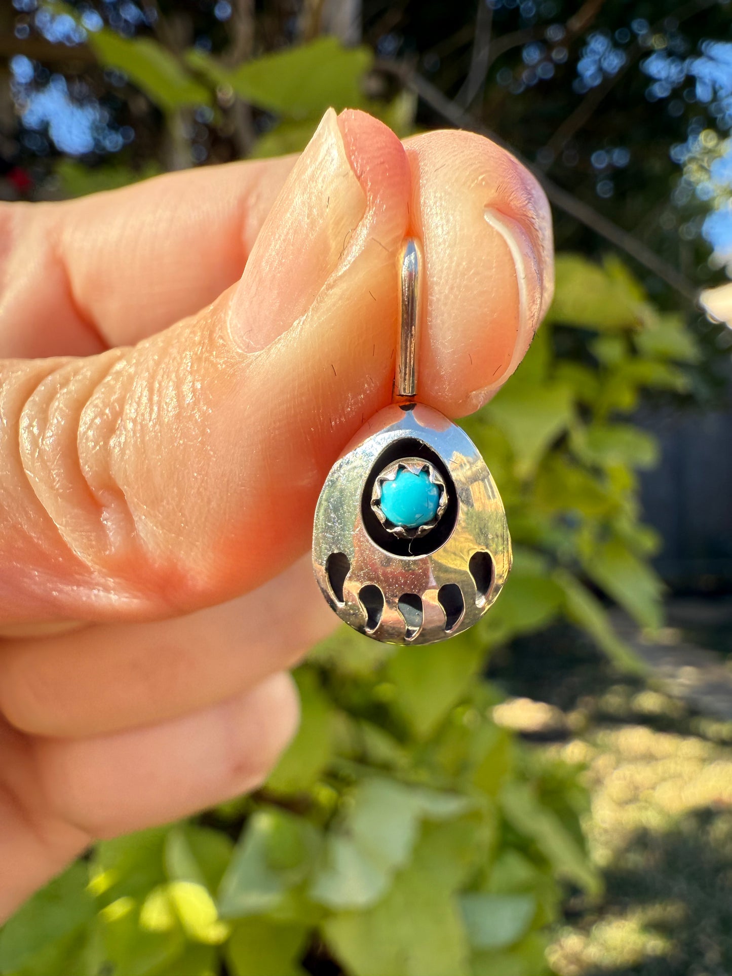 Navajo Bear Paw Turquoise Sterling Silver 925 Pendant