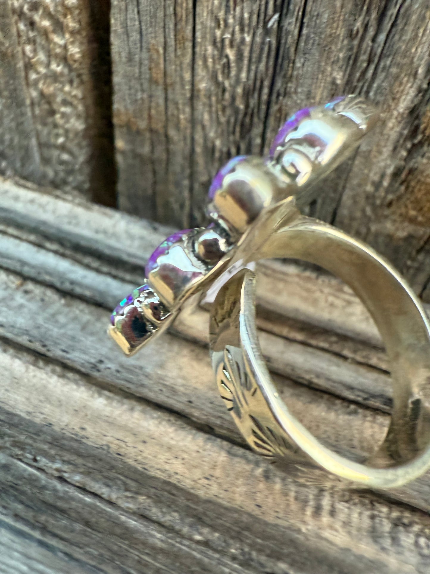 Purple Fire Opal Starburst Sterling Silver 925 Ring