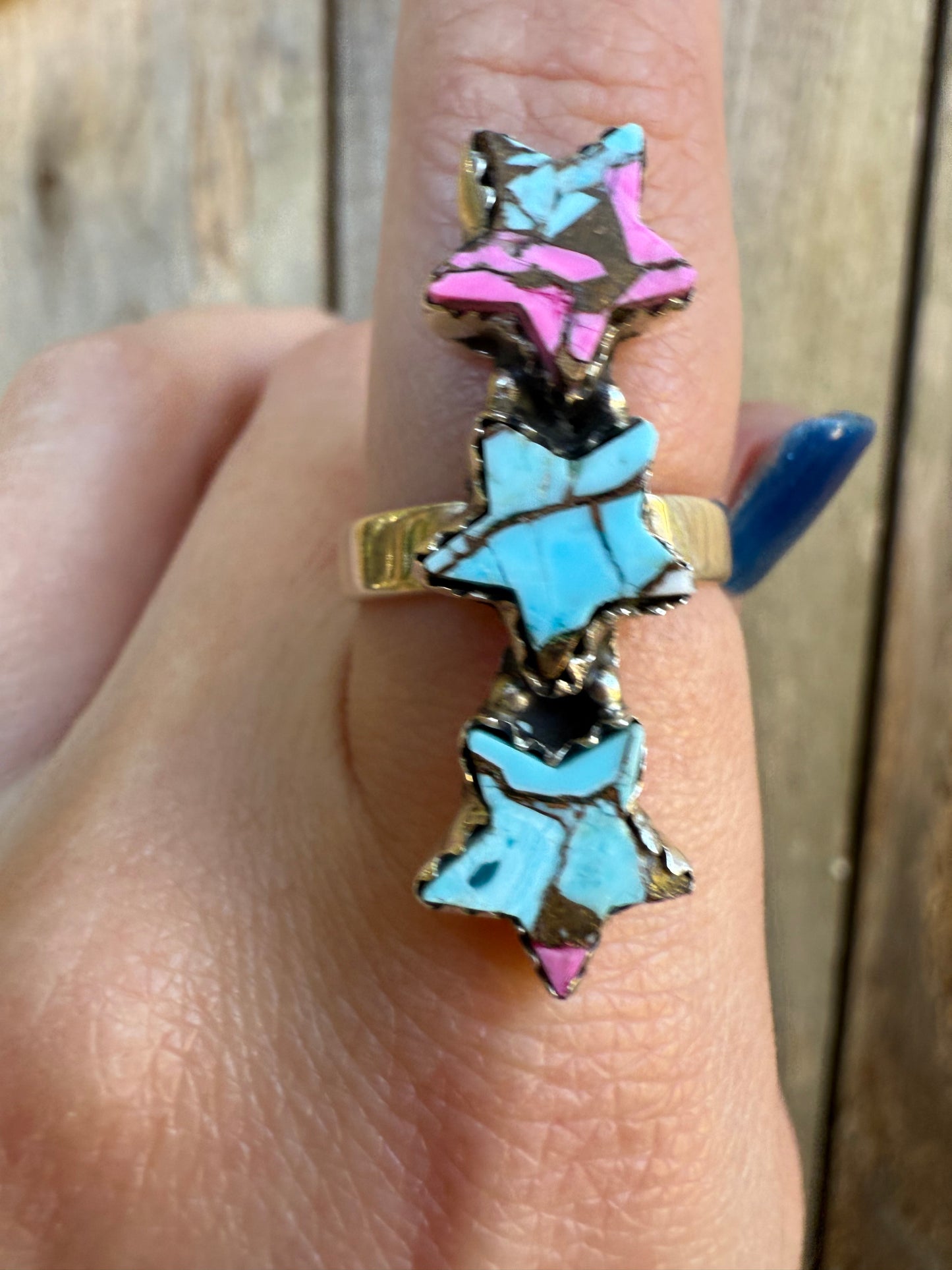 Cotton Candy Star Statement Crawler Sterling Silver Adjustable Ring