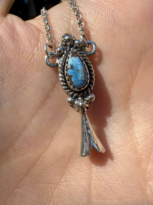 Golden Hill Squash Blossom Horn Sterling Silver Necklace