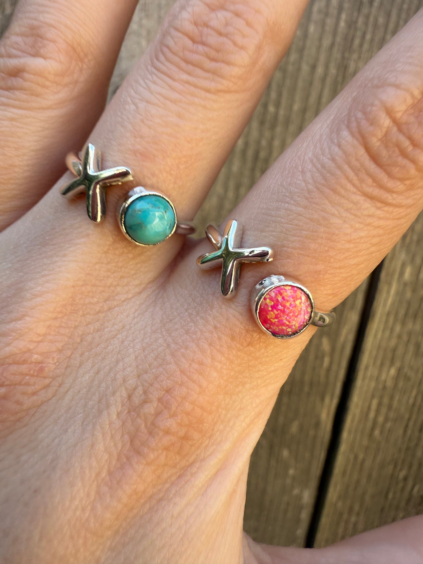 X and O Turquoise and Balloon Opal Sterling Silver Ring