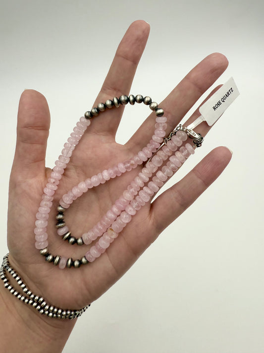 Rose Quartz Desert Pearl Sterling Silver Necklace