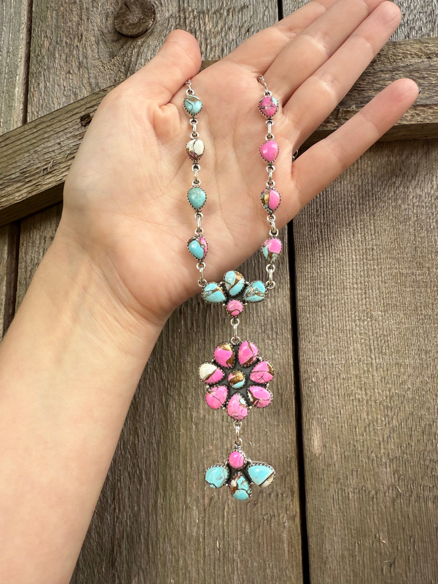 Cotton Candy Full Flower Sterling Silver Statement Necklace