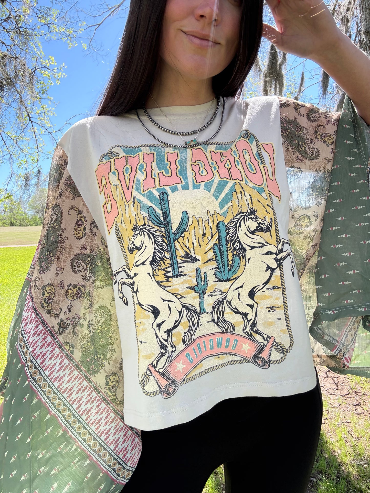 Long Live Cowgirls Vintage Kaftan Graphic Top