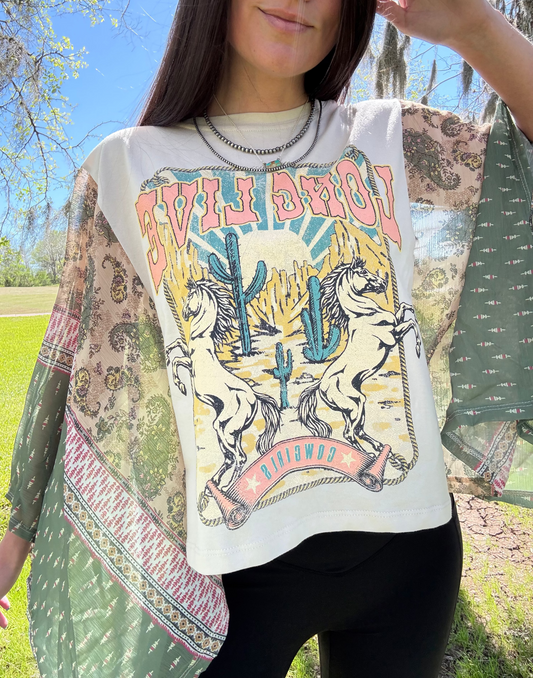 Long Live Cowgirls Vintage Kaftan Graphic Top