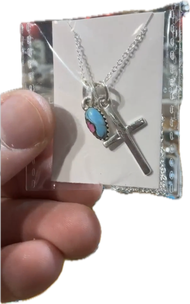 Cotton Candy Charm and Cross Sterling Silver Necklace