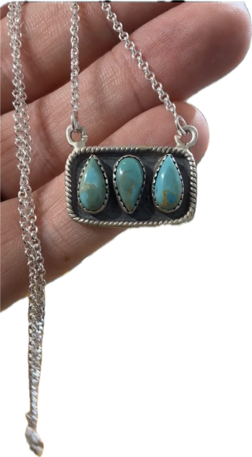Turquoise Tear Drop Sterling Solver 925 Bar Necklace