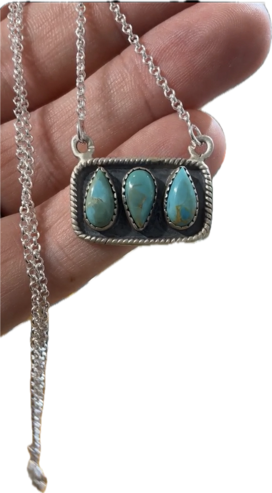 Turquoise Tear Drop Sterling Solver 925 Bar Necklace