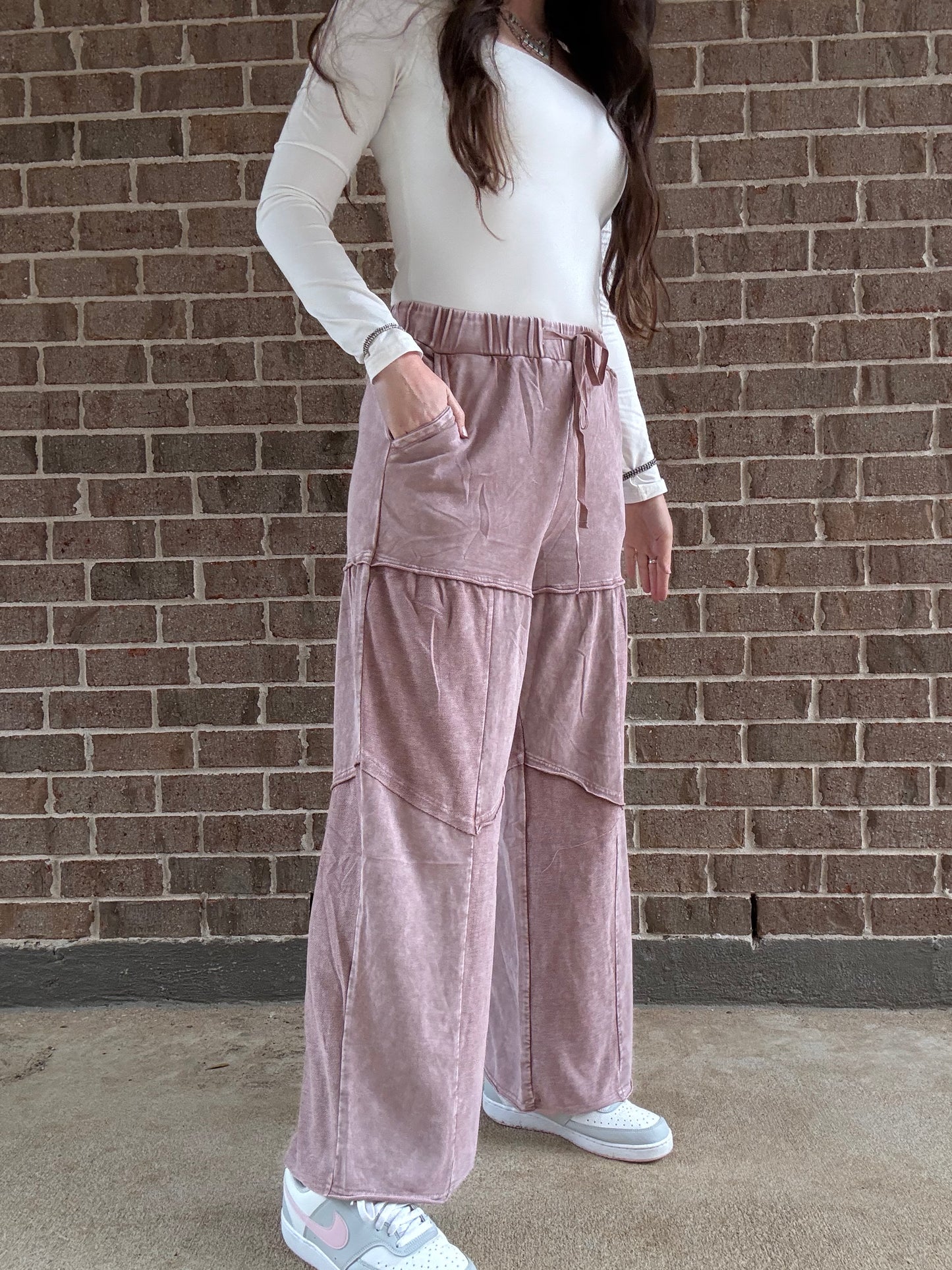 Wanderlust Mineral Wash Patchwork Tiered Wide Leg Pants