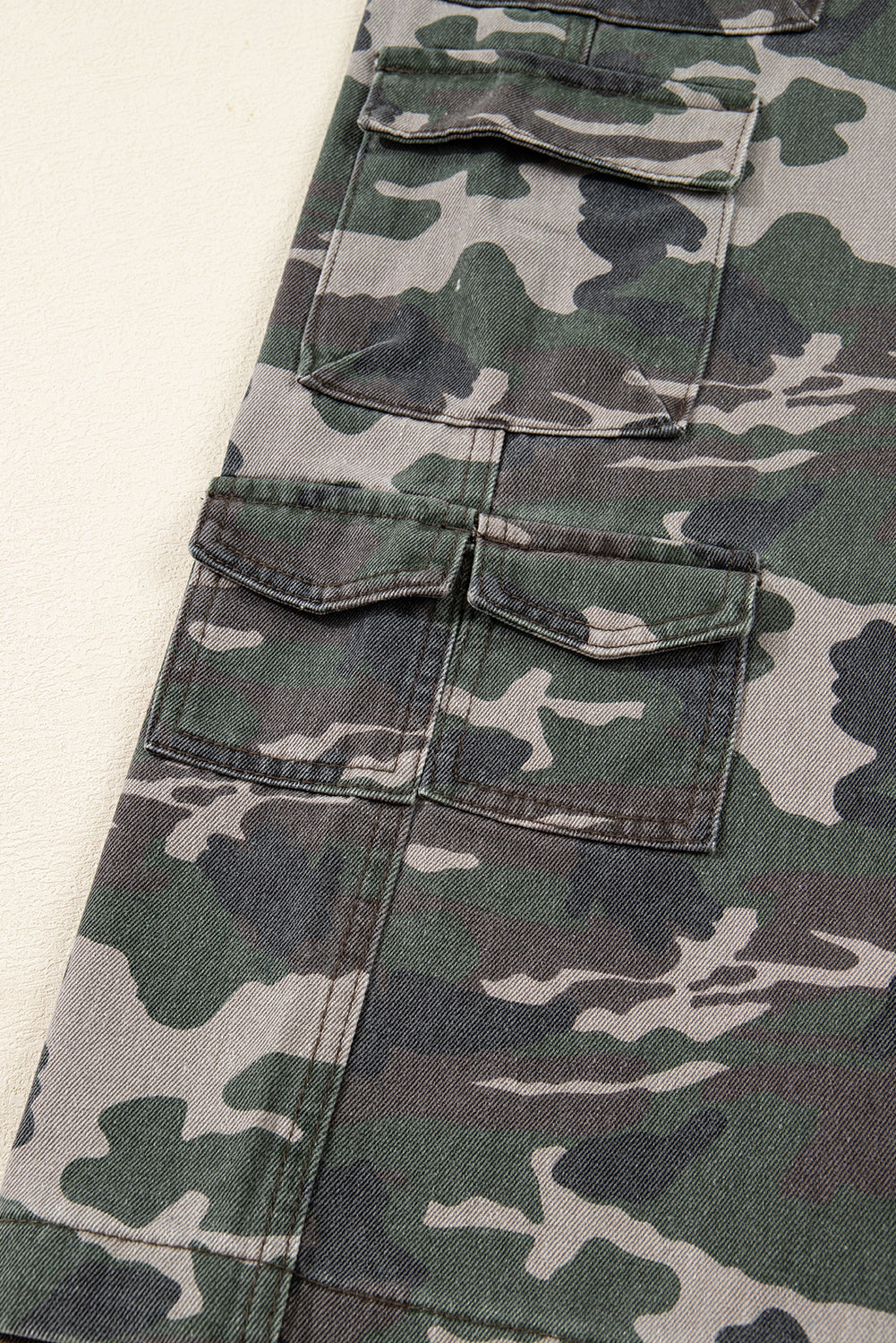 Green Camo Denim Cargo Wide Leg Pants