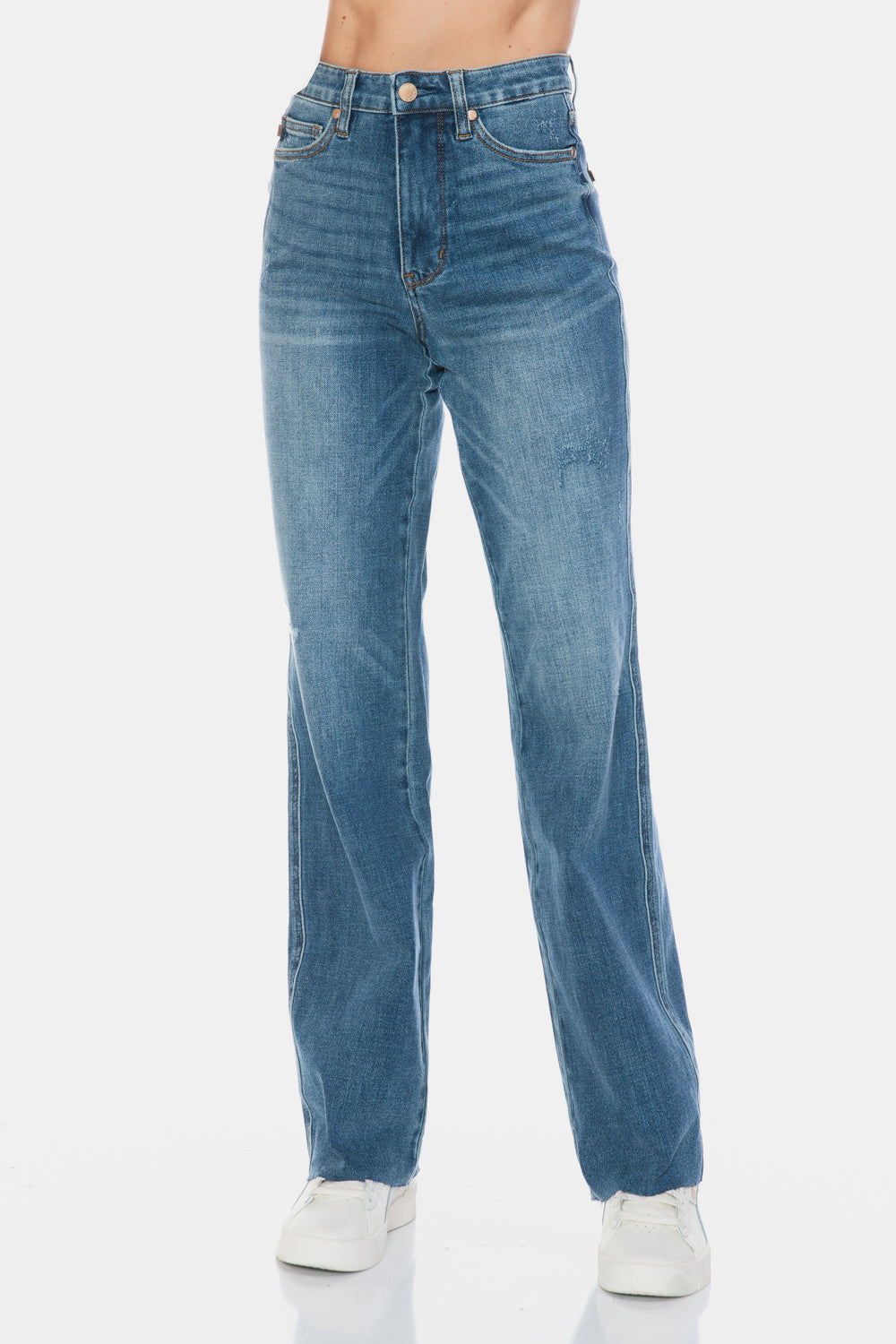 The Go To Judy Blue Full Size Tummy Control Cut Raw Hem Straight Jeans