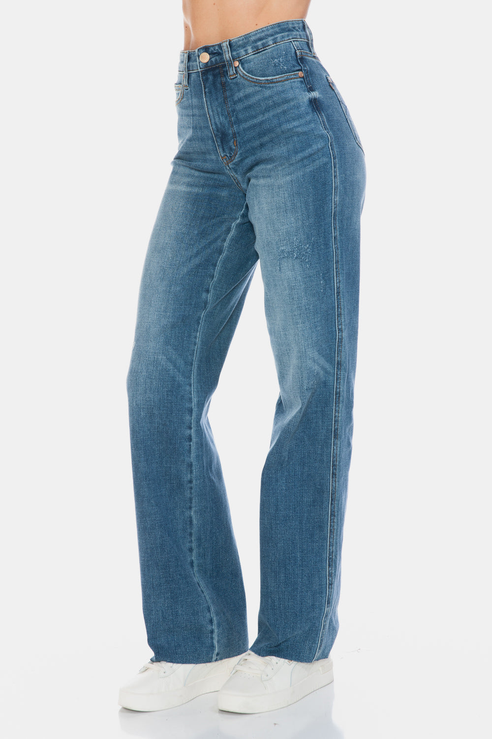 The Go To Judy Blue Full Size Tummy Control Cut Raw Hem Straight Jeans