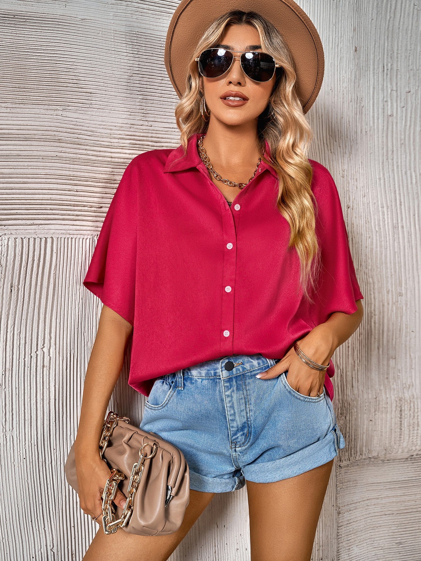 Button Front Dolman Sleeve Shirt