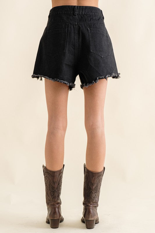 Frayed Rhinestone Denim Shorts